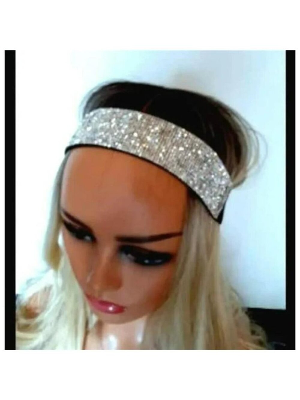 Rhinestone Headband Womens Silver Hairband Yoga Sports Elastic Wig Hair Band